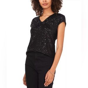 VINCE CAMUTO Women's Sequined Dolman Sleeve V-Neck Blouse